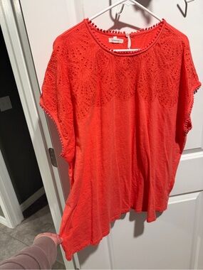 Maurices Coral Eyelet Crochet-Trim Tunic